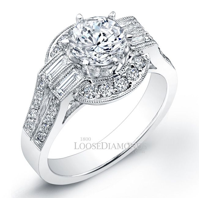 14k White Gold Vintage Art Deco Engraved Diamond Engagement Ring