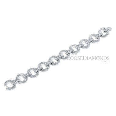 14k White Gold Modern Style Round & Baguette Diamond Bracelet